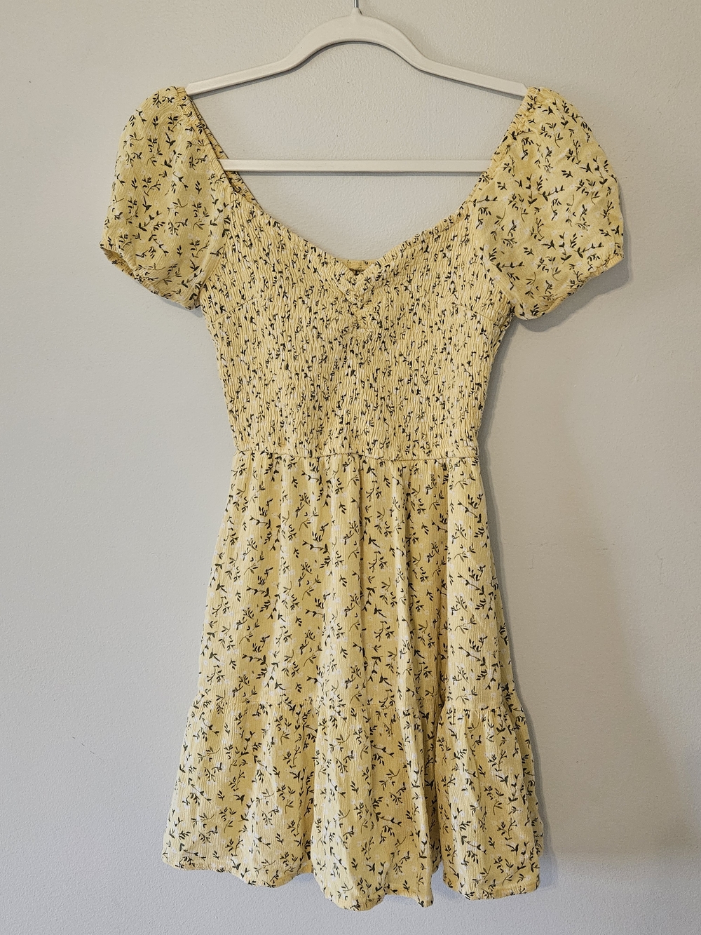 Hollister Yellow Floral Smocked Mini Dress
